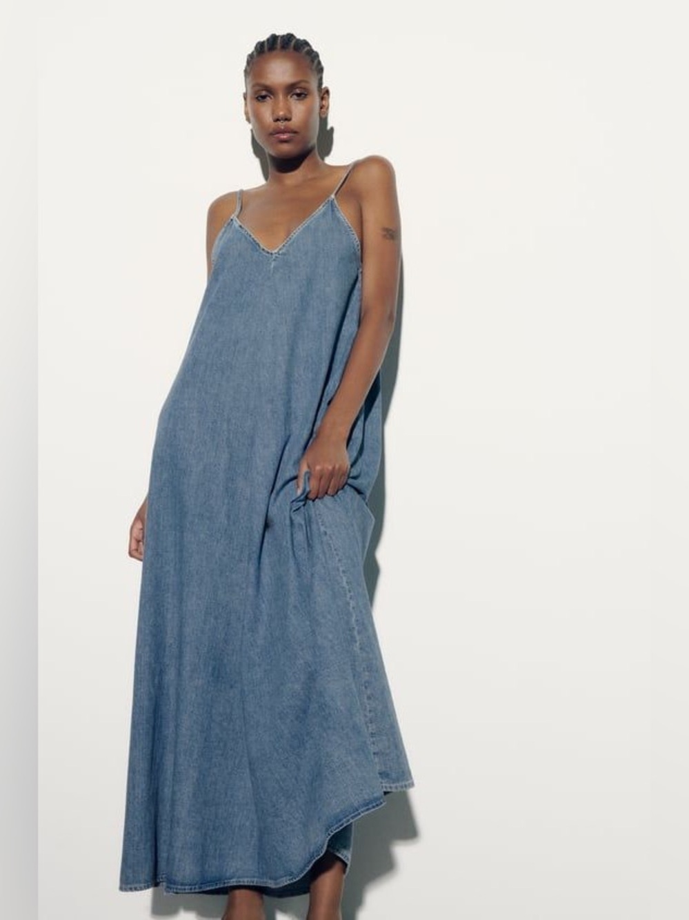 Zara oversized Denim Maxi Dress sz small